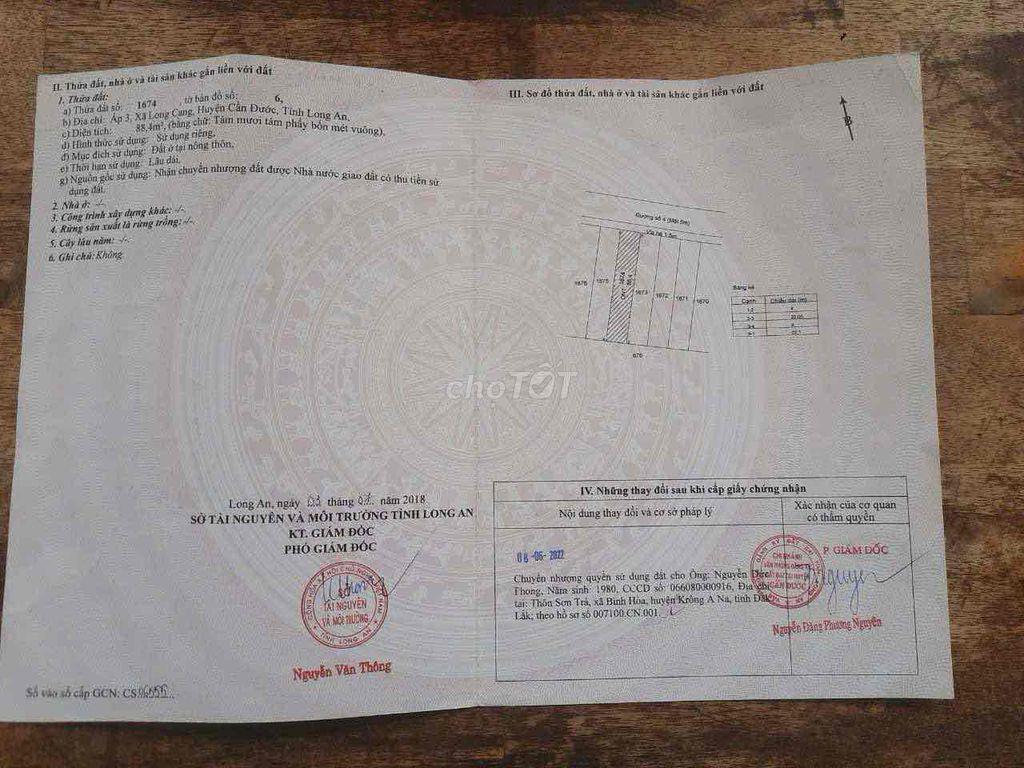 Bán đất Đường Tỉnh 835D, Xã Long Cang tỉnh Long An