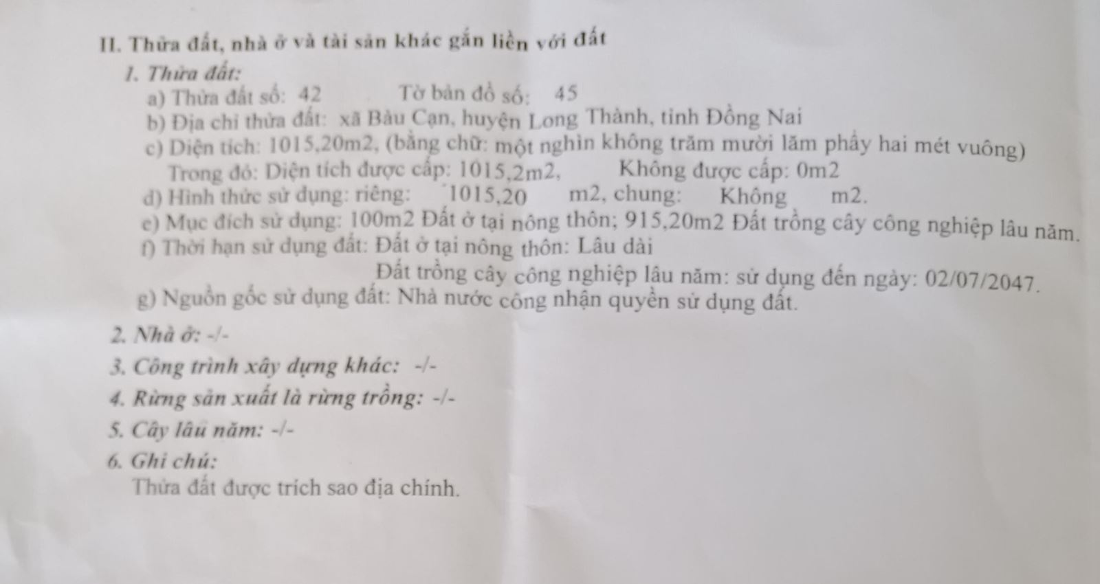 Bán đất xã Bàu Cạn Huyện Long Thành tỉnh Đồng Nai