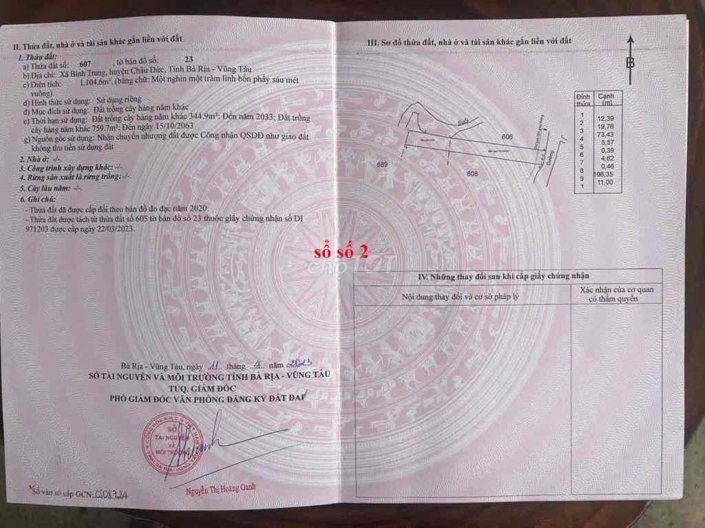 Bán đất xã Bình Trung, Huyện Châu Đức, tỉnh Bà Rịa Vũng Tàu