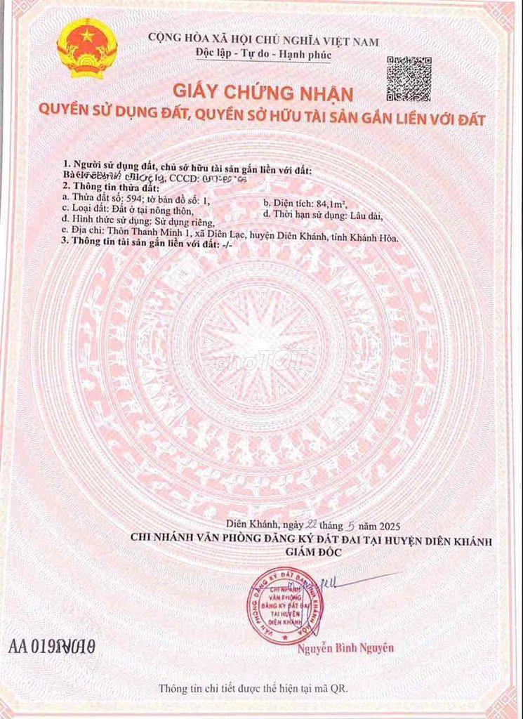 Bán đất xã Diên Lạc tỉnh Khánh Hòa