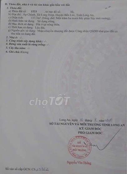Bán đất xã Long Hiệp tỉnh Long An