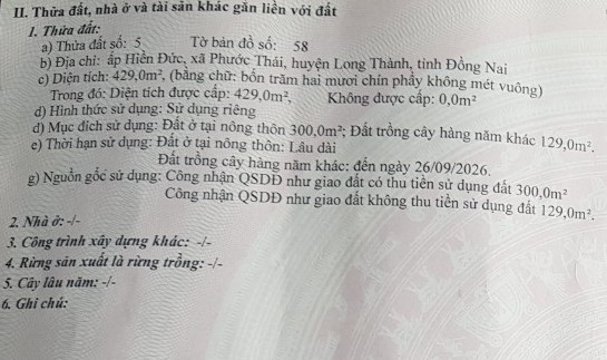 Bán đất xã Phước Thái huyện Long Thành tỉnh Đồng Nai