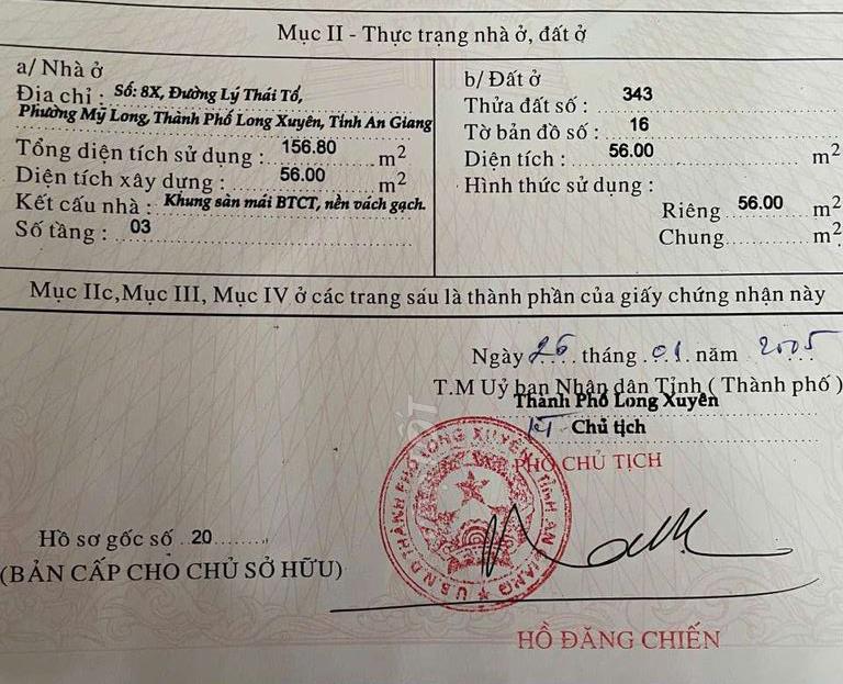 Bán nhà Đường Lý Thái Tổ, Phường Mỹ Long tỉnh An Giang