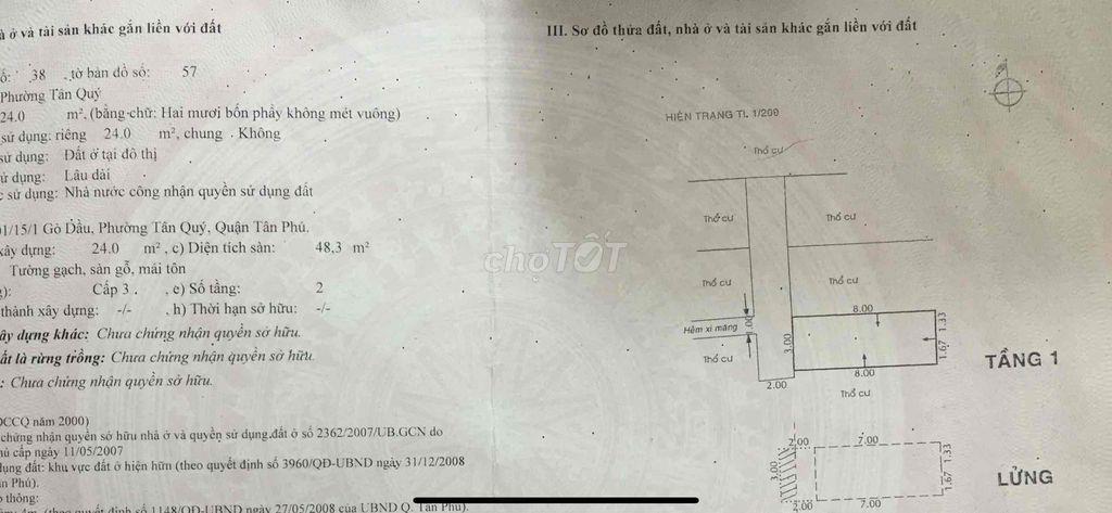 Bán nhà đường Nguyễn Háo Vĩnh quận Tân Phú