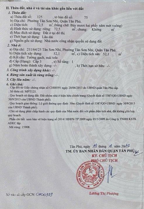 Bán nhà đường Nguyễn Thế Truyện quận Tân Phú