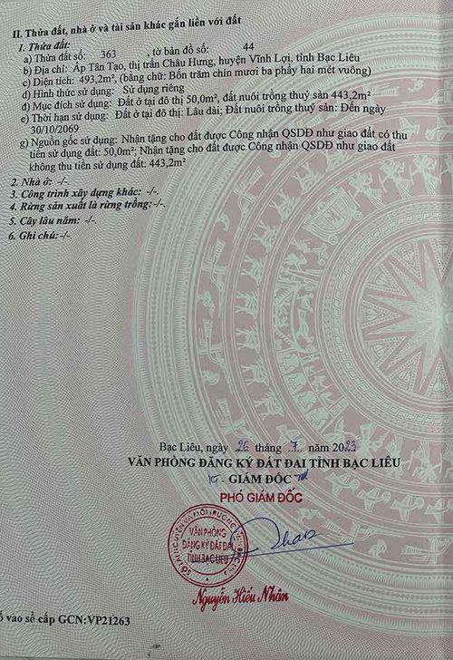 Bán nhà Đường Quốc Lộ 1A, Thị trấn Châu Hưng tỉnh Bạc Liêu