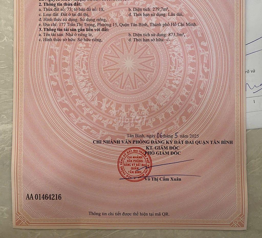 Bán nhà đường Trần Thị Trọng phường 15 quận Tân Bình