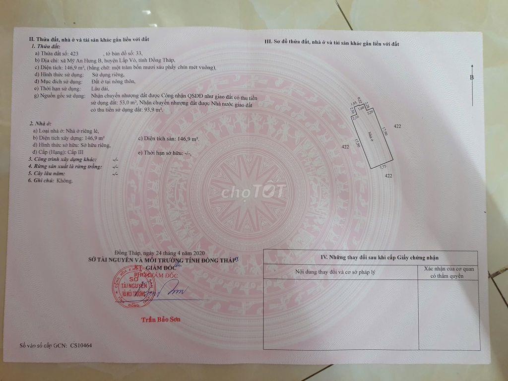 Bán nhà xã Mỹ An Hưng B tỉnh Đồng Tháp