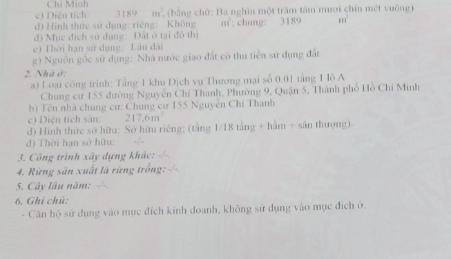 Bán căn hộ Chung cư 155 Nguyễn Chí Thanh Quận 5